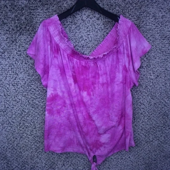 Pink Tie-Dye Off-Shoulder Women's Top - Picture 1 of 7